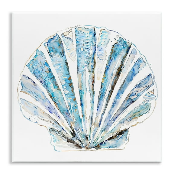 Stupell Industries Blue Clam Shell Coastal Painting Unframed Art Print Wall Art, 12 x 12
