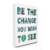 Be The Change Pastel Letters Kids Inspirational Word Design Oversized Stretched Canvas Wall Art by Daphne Polselli