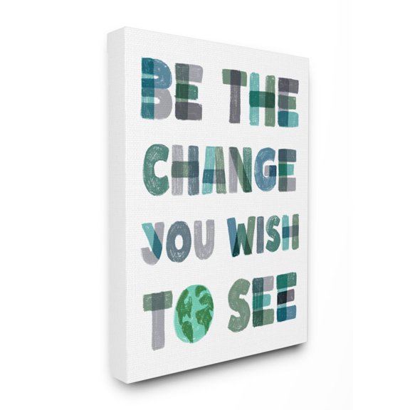 Be The Change Pastel Letters Kids Inspirational Word Design Oversized Stretched Canvas Wall Art by Daphne Polselli