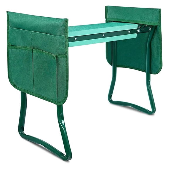 Garden Kneeler Seat Foldable - Heavy Duty Steel Frame, Soft Foam Pad - for Gardening, Fishing, Camping - with 2 Tool Pouches - Green
