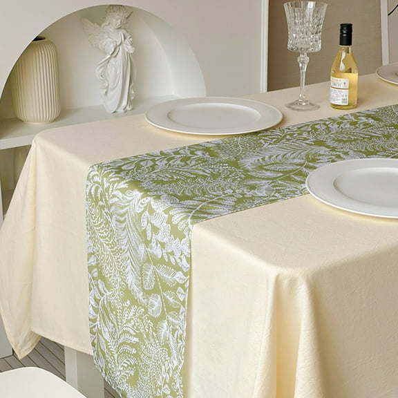 MKLZ Green Plants Table Runner 12.5" x 82", Dust-proof Tablecloth Runner Kitchen Dining Table Decor