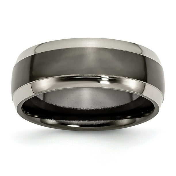Jewelry Stores Network Mens Black Titanium Grey Edge 8mm