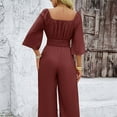 thumbnail image 4 of Joau Womens Summer Dressy Casual Jumpsuits 3/4 Sleeve Square Neck Smocked Wide Leg Long Pants Rompers One Piece Outfits, 4 of 7
