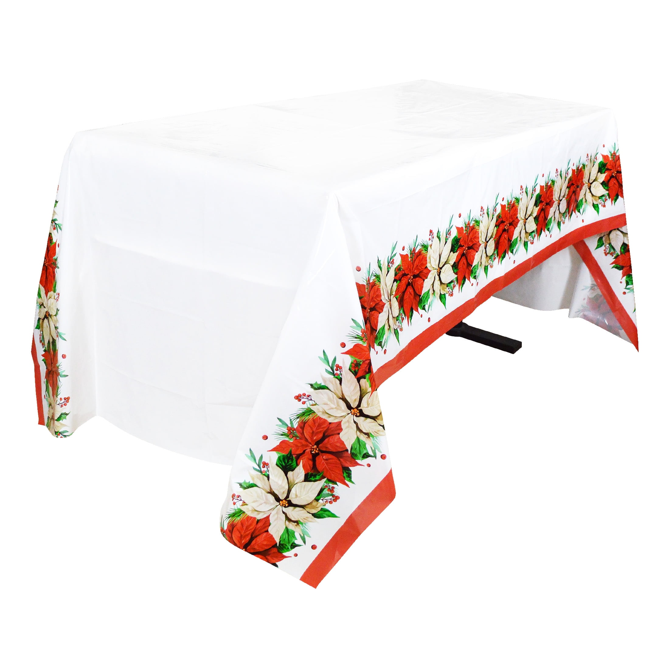Nappe de Noël en plastique multicolore à motif poinsettia, 213 x 137 cm, nappes, période des fêtes