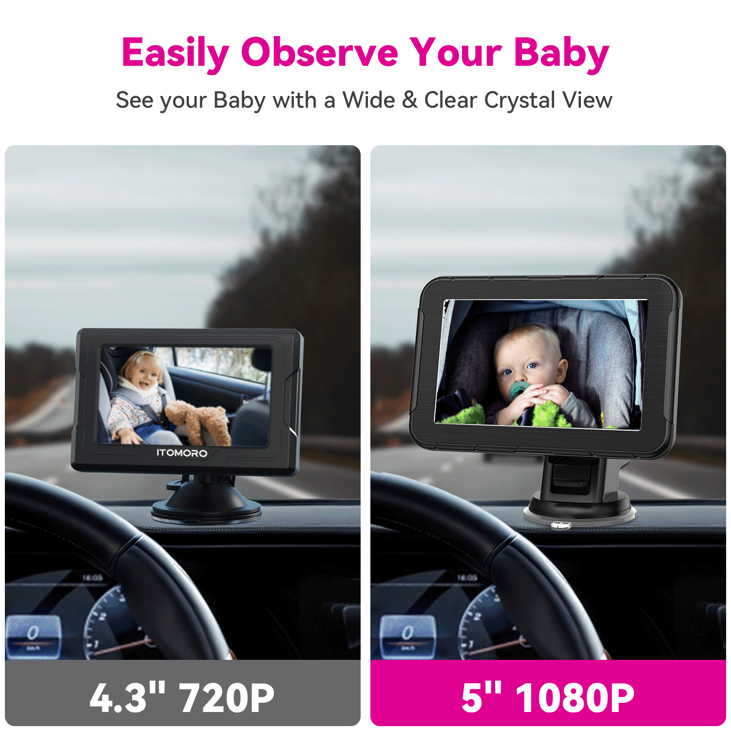 MHCABSR 1080P Baby Car Camera with 5” HD Monitor, IR Night Vision, 150° Wide Angle, Easy Installation