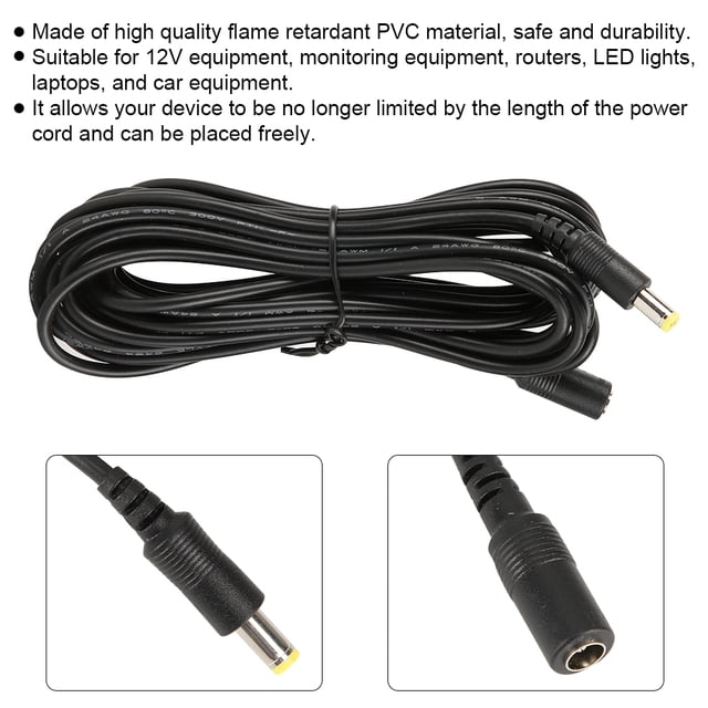 Cable de extensión material de PVC retardante de llama de rendimiento estable piezas de vigilancia del hogar para equipos de 12 V