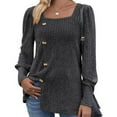 thumbnail image 4 of Black and Friday Deals 2023 Cotonie Women's Square-Cut Neck Solid Color Long Sleeve Tops Button T-shirt Casual Summer Autumn Blouse Basic Tops,Black,XXL, 4 of 5