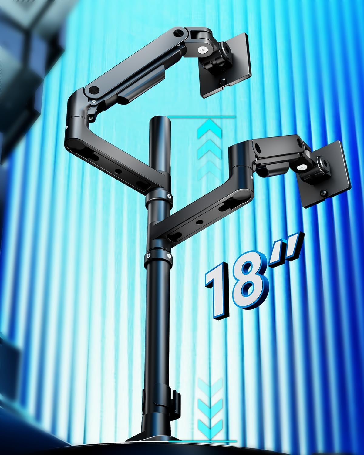 ARES WING Dual Monitor Arm with USB for 17"-49" Ultrawide Screens, Heavy Duty Vertical Gas Spring Dual Monitor Mount for Desk, Adjustable Stacking Double Monitor Stand, VESA 75x75 100x100, Black