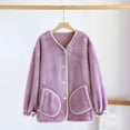 thumbnail image 2 of MeetoTime Womens Pajama Top with Pocket Fall Winter Thick Warm Buttons Wave Long Sleeved Fleece Home Clothes, 2 of 3