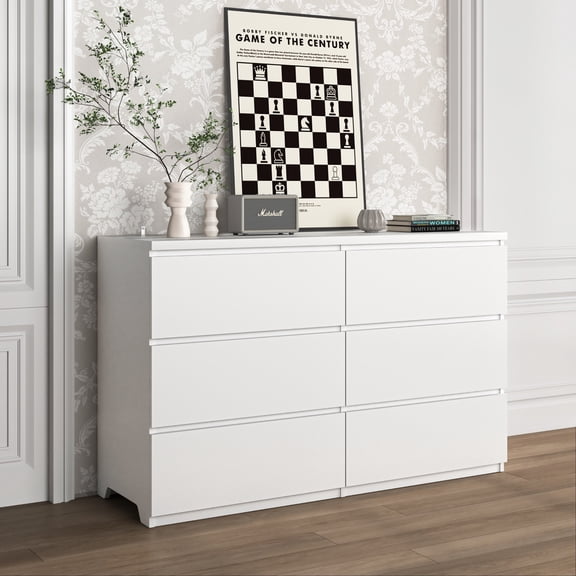 Oufan 6 Drawers Dresser Chests for Bedroom, Wood Chests of Drawers, Modern Dressers Chest Organizer for Bedroom, Living Room, Hallway, White