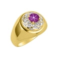 thumbnail image 3 of RYLOS Men's Rings 14K Yellow Gold Designer Gypsy 7MM Round Gemstone & Diamond Ring Star Ruby July Birthstone Rings Size 12, 3 of 6