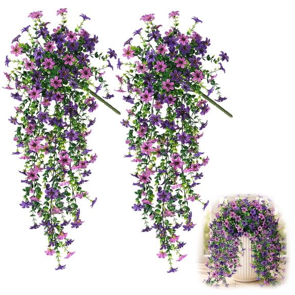 Style-Carry 2 Pack Purple Red Artificial Hanging Silk Flowers,UV Resistant No Fade, Faux Outdoor Fake Floral Vines for Home Garden Wedding Décor
