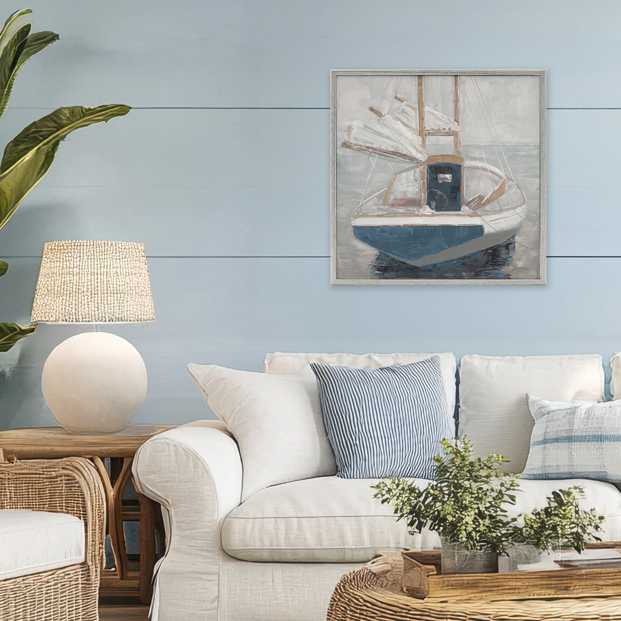 Stupell Industries Serene Harbor Sail Boat Gray Framed Giclee Art, design by John Burrows