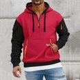 thumbnail image 2 of ZCFZJW Color Block Tactical Hoodies For Men Lightweight Regular Fit Casual Quater Zip Up Pullover Sweatshirt Trendy Workout Mens Hoodies with Multi-Pockets Red M, 2 of 8