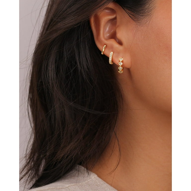 GOSFRY 3-Pair Gold Huggie Hoop Earrings Set photo 6