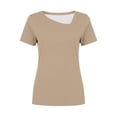 thumbnail image 4 of Yrmaups Loose Fit Short Sleeve T Shirt for Women, Casual Crewneck Top, Soft Stretch Tee for Travel Office Home Daily Wear, Khaki L, 4 of 4