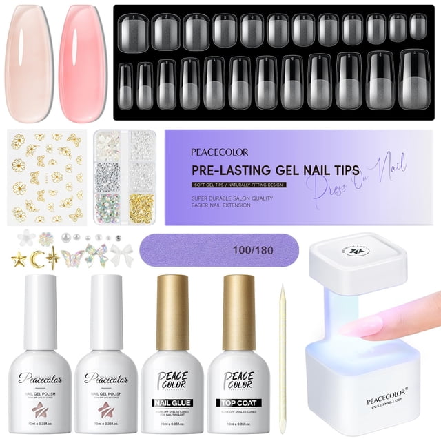 Kit de uñas de gel PEACECOLOR Square con set de extensiones de uñas de 240 piezas