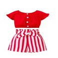 thumbnail image 1 of PENGXIANG Toddler Girl Summer Outfits Set  Short Sleeve Button Down Crop Top Striped Shorts with Belt MHX, 1 of 6