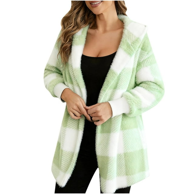 Winter Coats Women, Oversized Plaid Faux Shearling Jacket