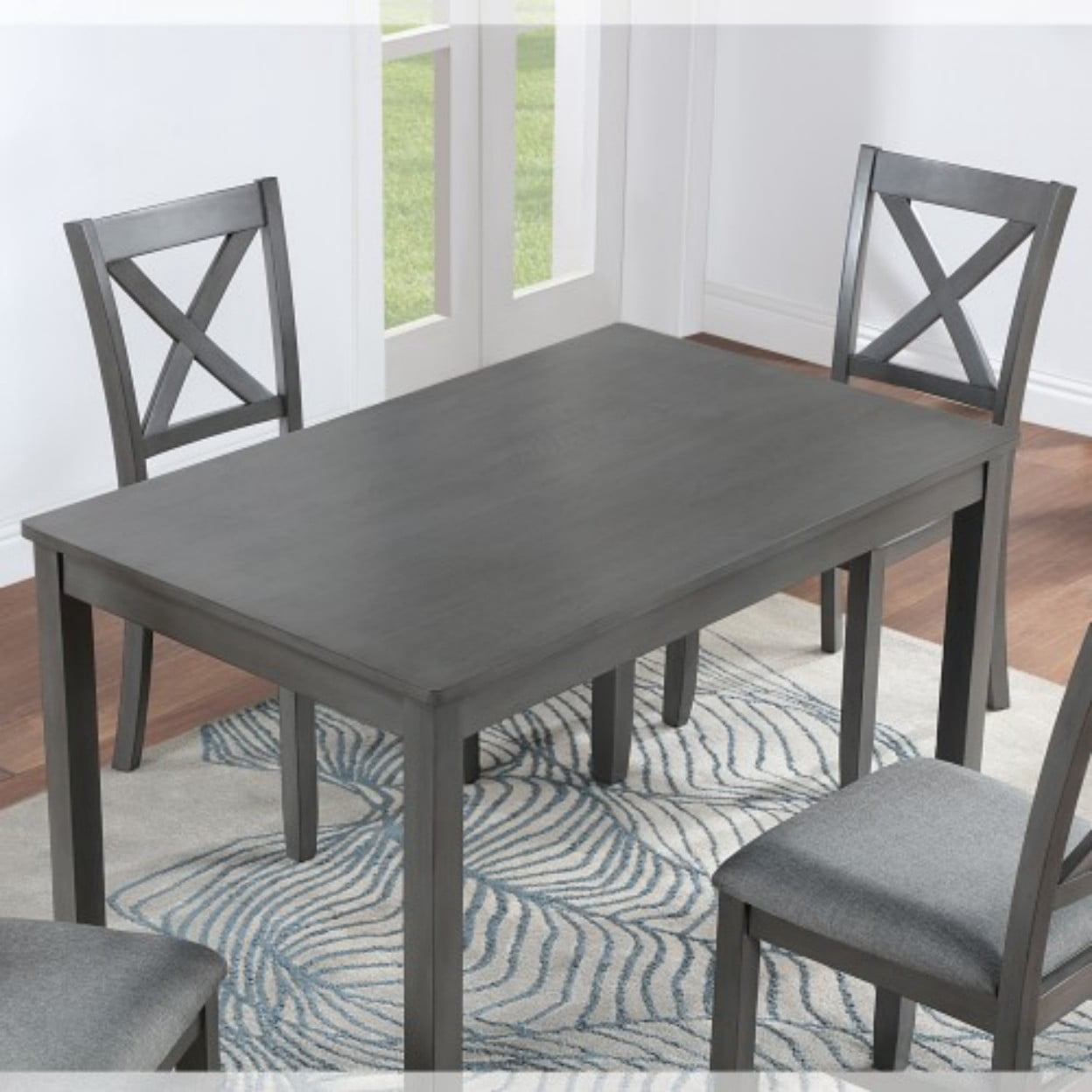 45.5" Rectangular Wood Dining Table for 4, Modern Farmhouse Kitchen Table, Solid Wood Legs, MDF & Birch Veneer Dining Desk for Small Spaces, Gray