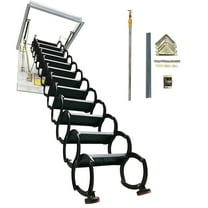 Black Retractable Folding Stairs 12 Steps Carbon Steel Attic Extension Ladder Ceiling Pulldown Attic Ladder