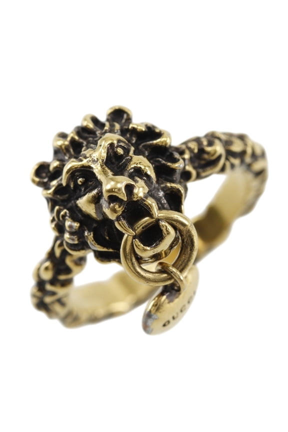 Pre-Owned Gucci Lion Head Ring, Size 15.5, Heart Design, Gold Plated, Approx. 7.3g, Women's