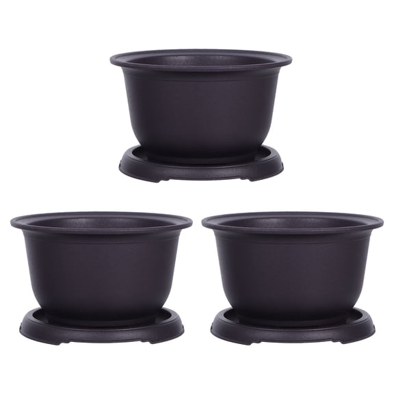 HONMEET 3-Piece Black Round Modern Decorative Bonsai Plant Pots with Drainage Holes for Indoor and Outdoor Use