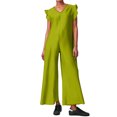 thumbnail image 1 of Mono sin mangas para mujer con pantalones anchos y mangas con volantes - Mezcla de lino, vestido para el trabajo, negocios, bailes y cócteles, 1 of 5