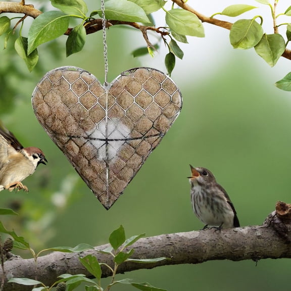 Handmade Fiber Bird Nesting Heart with Refillable Natural Cotton Material, Hanging Garden Bird Nest Decor 1PC