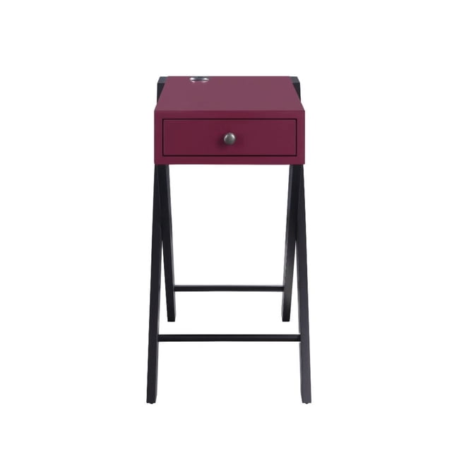 Acme Furniture 97737-VV Table d'Appoint Ergode (Station de Charge USB) Bourgogne & Noir