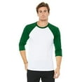 thumbnail image 2 of Bella  Canvas Unisex 3/4-Sleeve Baseball T-Shirt - White/Kelly - XS - Style  3200 - Original Label, 2 of 4