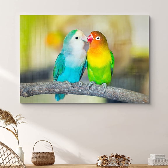 PixonSign Canvas Print Wall Art Lovebird Parrots on Tree Animals Wilderness Photography Realism Contemporary Closeup Relax/Calm Multicolor Ultra for Living Room, Bedroom, Office - 32x48