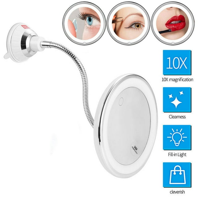 Flexible Gooseneck LED Lighted 10X Magnifying Makeup Mirror with Power