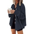 thumbnail image 2 of Womens Waffle Knit Shacket Boyfriend Shirt Jacket Button Down Blouse Loose Fit Long Sleeve Tops, 2 of 5