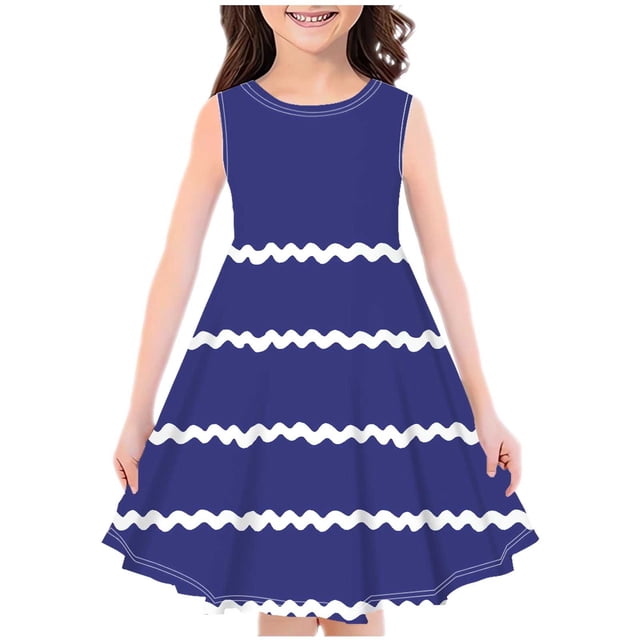 Yanlir Robe d'Été à Manches Courtes pour Filles de 4 à 14 Ans, Col Rond, Couleur Unie, Robe Soleil pour un Port Confortable et Quotidien (Bleu Foncé#3, 7-8 Ans)