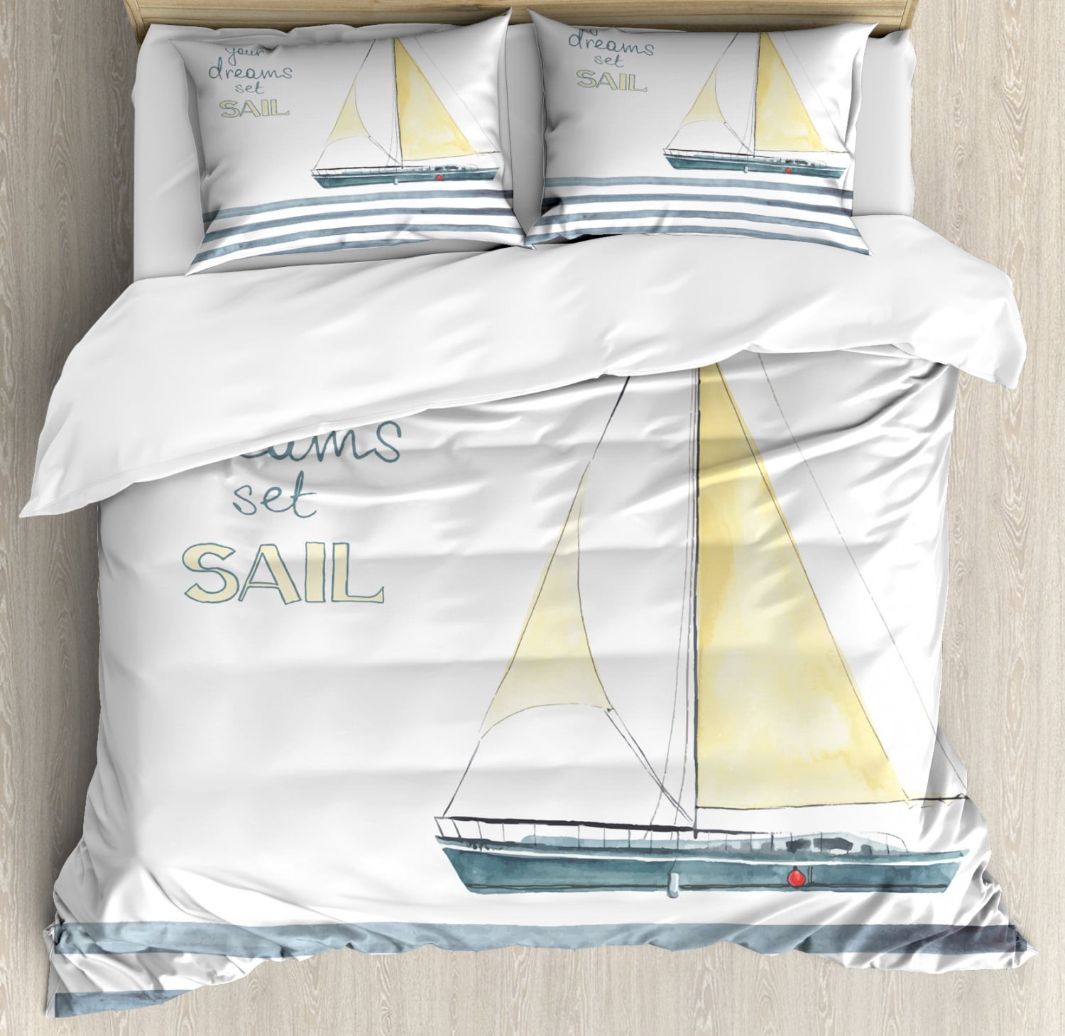 Nautical King Size Duvet Cover Set, "Let Your Dreams Set Sail" Quote