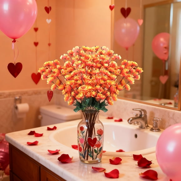 ICQOVD Bouquet de Fleurs Artificielles pour la Saint-Valentin Décoration de Bureau Accessoires de Photographie Décor Romantique