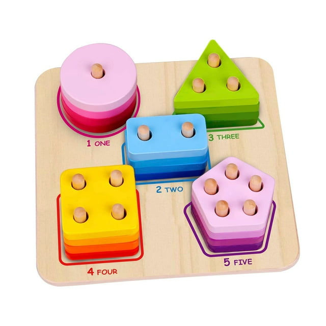 TOOKYLAND Wooden Sorting & Stacking Toys for Toddlers, Educational Shape Color Recognition Puzzle Toys, Stack and Sort Geometric Board Blocks for Kids Boys Girls