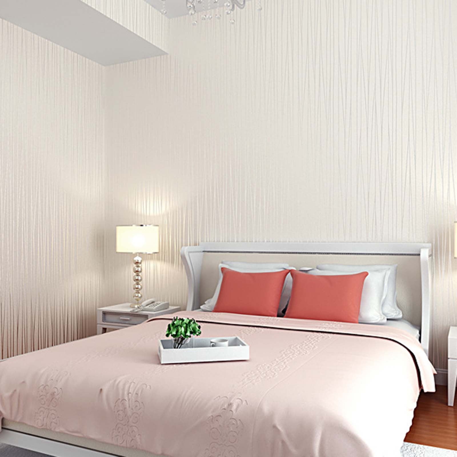 Bdday 53x1000cm Modern Non-Woven Wallpaper Roll Glitter Stripe Textured Flocking Striped Wallcoverings for Bedroom Living Room