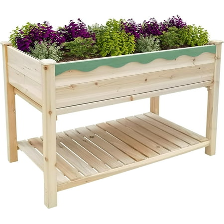48x24x30in Raised Garden Bed, Elevated Wood Planter Box w/Storage Shelf,...