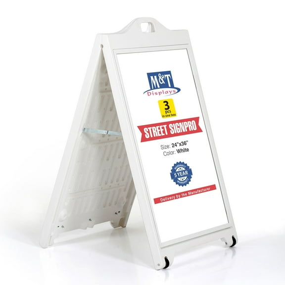 M&T Displays Street SignPro 24x36 White Double Sided Sandwich Board A-Frame Sidewalk Sign (3 pack)