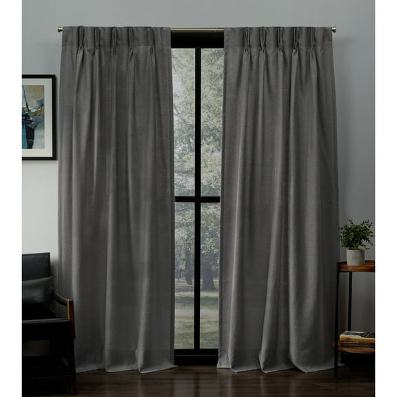 Exclusive Home Loha Light Filtering Pinch Pleat Curtain Panel Pair, 84" Length, Black Pearl