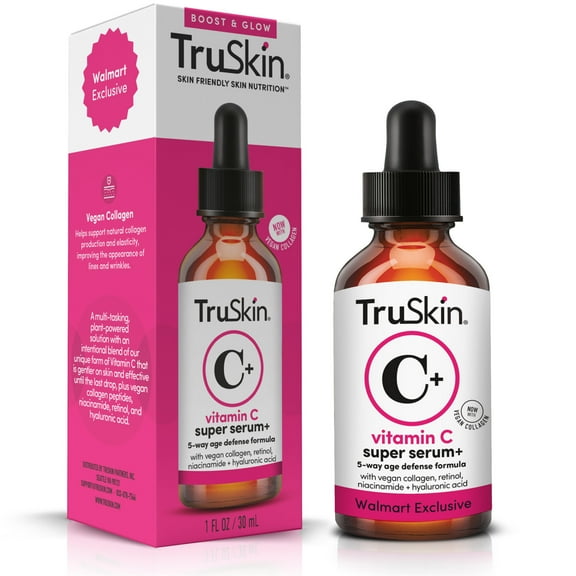 TruSkin Vitamin C Plus Super Serum, 5-Way Rejuvenation with Vegan Collagen, 1 fl oz