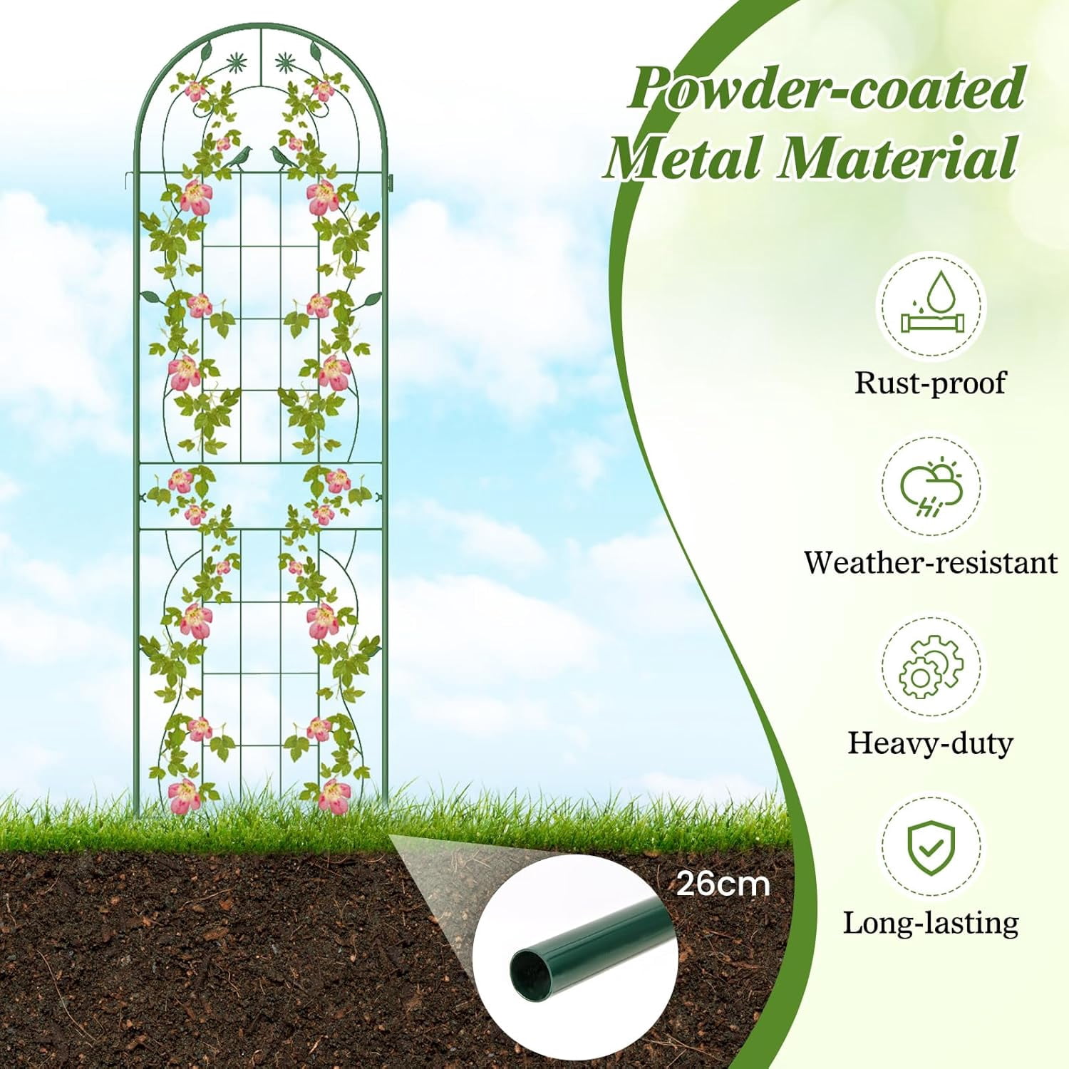 Kingsss 4 Pack Garden Trellis, 71" x 20" Rustproof Metal Plant Trellis Plant Support for Vegetables, Roses, Cucumbers, Rustproof Trellis for Climbing Plants Outdoor for Patio, Yard, Lawn, Green