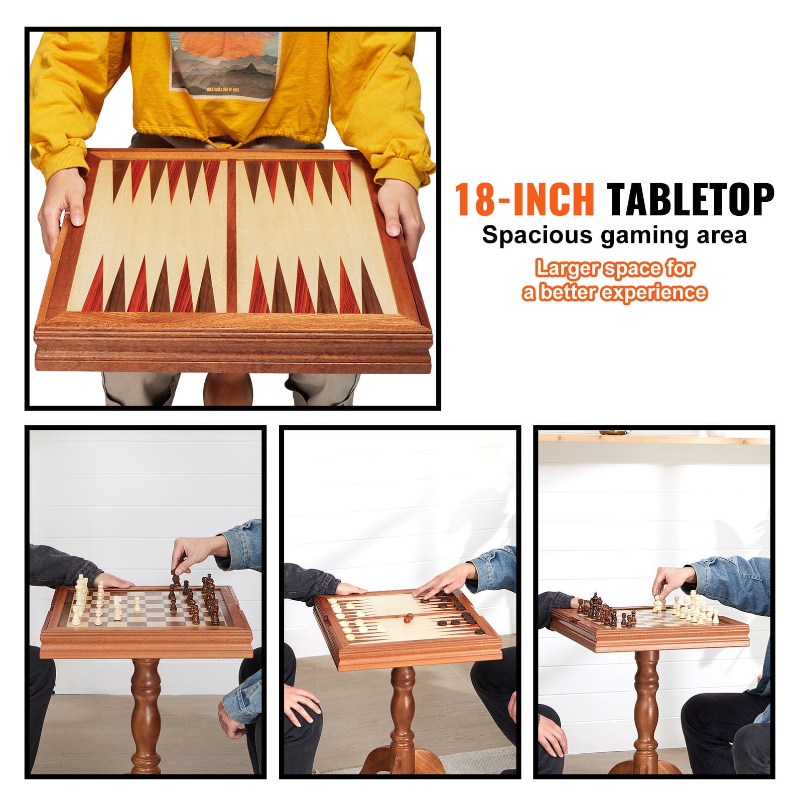 KFFKFF Chess Checkers Backgammon Table 18" 3-IN-1 Combo Game Table Furniture Set