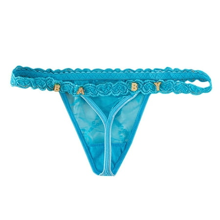 BYHONG DIY Metal Rhinestone Letter Thong for Women s Sexy and Lace Underwear Custom Panties for Women Pack Blue One Size