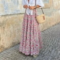 thumbnail image 7 of Women Summer Elastic High Waist Boho Maxi Skirt Casual Drawstring A-Line Long Skirt Club Basic Leisure Dailywear, 7 of 7