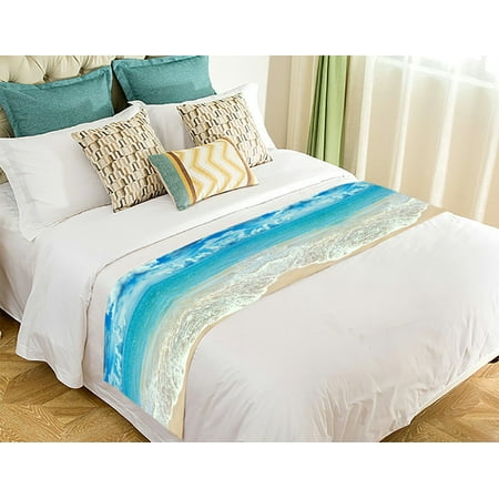 Fur Bed Runner GCKG Ocean Waves California Paradise Bed Runner Bedding Scarf Bedding Decor 20x95 inches ()