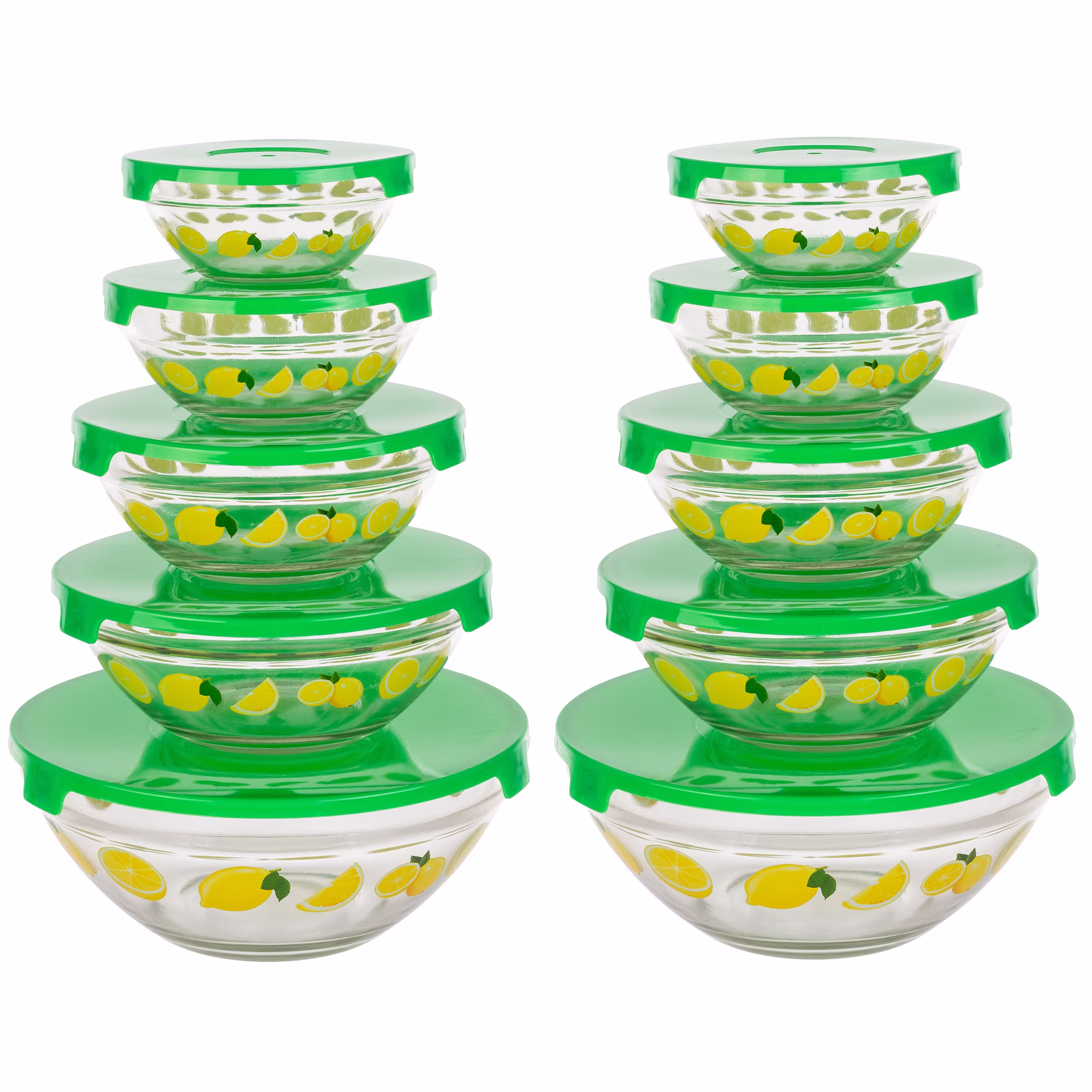 Green, variant on Glass Food Storage Containers with Lids- 20 Piece Set with Multiple Bowl Sizes for Storage, Meal Prep, Mixing and Serving by Chef Buddy (Fruit Design)