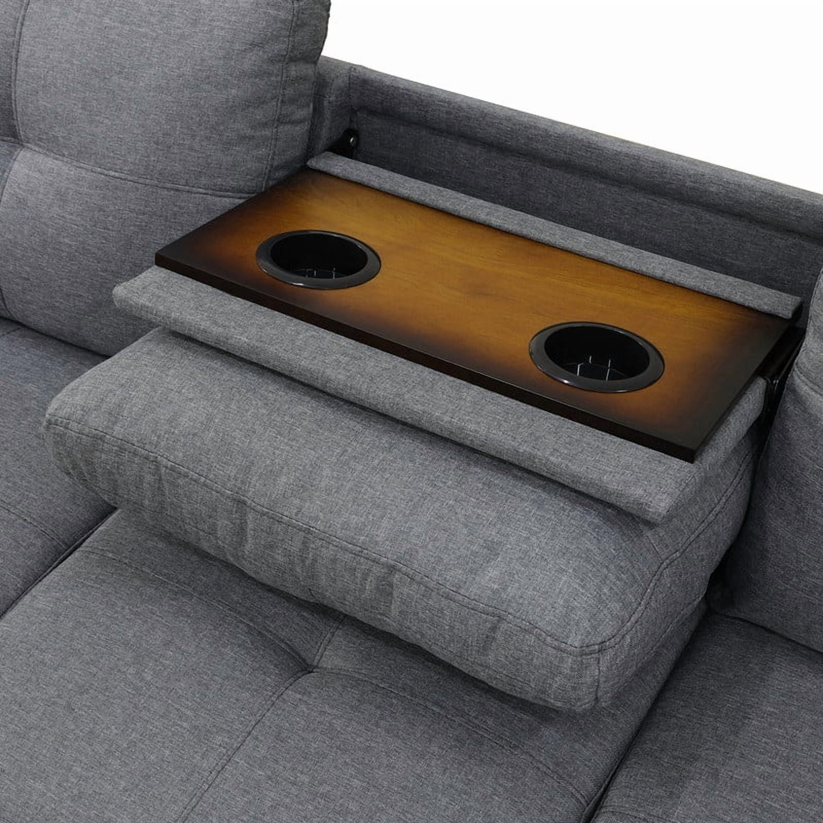 Howcool L-Shape Sectional Sofa with Cup Holders,3-Piece Gray Sectional Sofa Couch,2 Toss Pillows,Nailhead Trim, Left-Facing